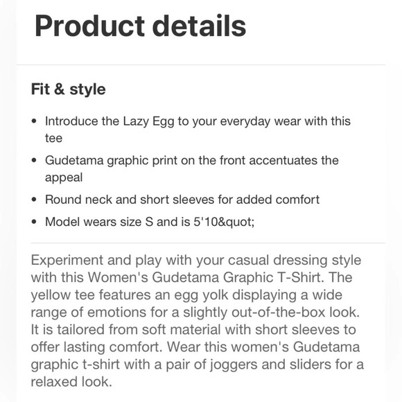 GUDETAMA by SANRIO NWOT Sleeve Graphic T-Shirt in Yellow - Picture 8 of 9